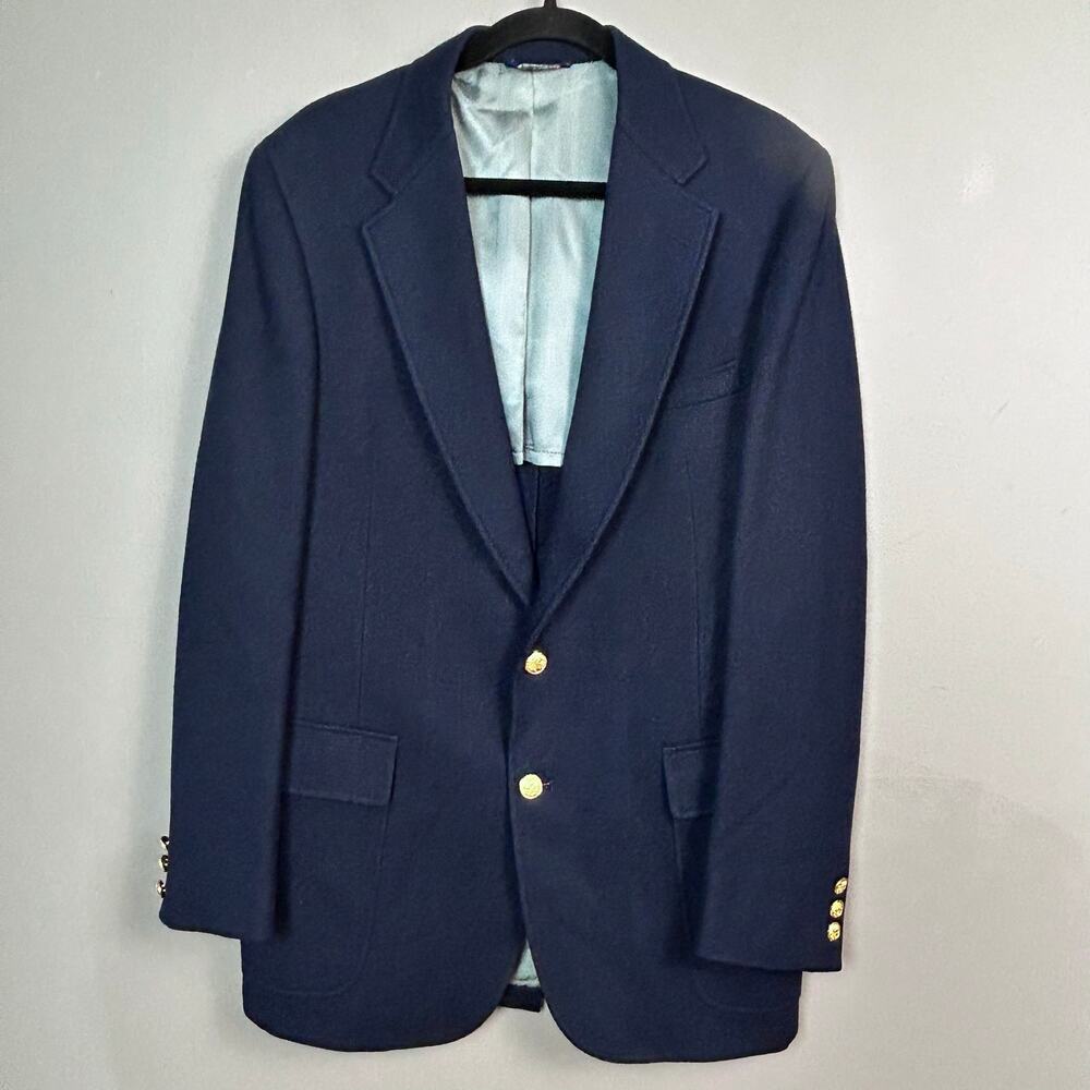 Cricketeer men's blazer 43 X 31 VTG Blue brass buttons partially lined wool prep